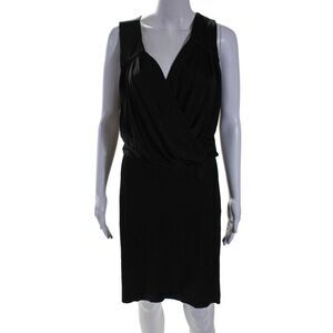 Iodice Womens Satin Textured Sleeveless V-neck Sexy Short Dress Black Size L
